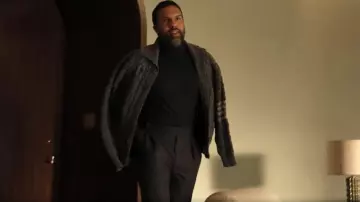 Thom Browne Donegal Cable Cardigan Medium Grey worn by Reggie Ramirez (O-T Fagbenle) as seen in All's Fair (S01E05)