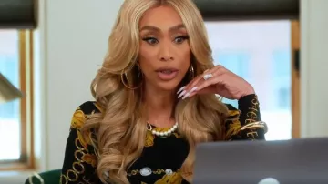 Versace Jeans Couture Baroque Print Midi Dress worn by Tami Roman as seen in Caught in the Act: Unfaithful (S04E05)