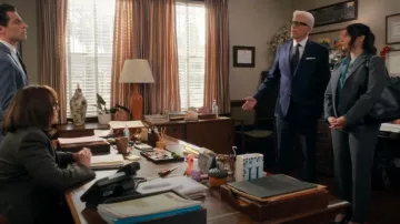 Theory Demitria Pant worn by Julie (Lilah Richcreek) as seen in A Man on the Inside (S02E03)