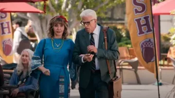 Divine Vintage Blue Hand Embroidered Guatemalan Caftan worn by Mona Margadoff (Mary Steenburgen) as seen in A Man on the Inside (S02E04)