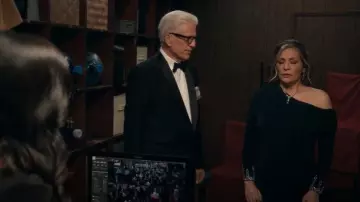 Mac Duggal Black Multicolor Beaded Cuff Drop Shoulder Faux Wrap Gown worn by (Constance Marie) as seen in A Man on the Inside (S02E07)