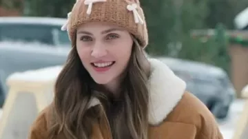 Brown Corduroy Puffer Jacket worn by Sienna (Emily Hall) as seen in A Merry Little Ex-Mas
