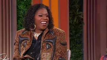 Leopard PrintStartExceedend Jacket with Black Faux Leather Applique and Studded Detailing worn by Big Freedia as seen in Sherri on November 18, 2025