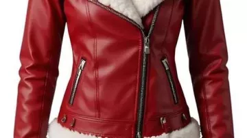 Christmas Shearling Leather Jacket worn by Santa Claus in Christmas Womens Red Shearling Leather Jacket