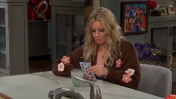 Mud Pie Dianne Cardigan worn by Gemma Johnson (Beth Behrs) as seen in The Neighborhood (S08E06)