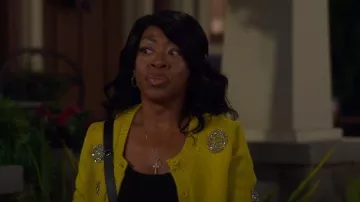 Cinq à Sept Piera Rhinestone Detail Cardigan worn by Tina Butler (Tichina Arnold) as seen in The Neighborhood (S08E06)