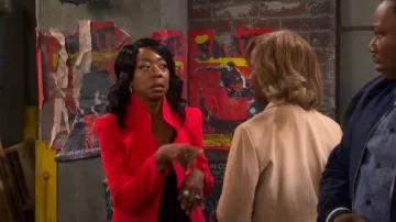 Emporio Armani Ruffled Blazer worn by Tina Butler (Tichina Arnold) as seen in The Neighborhood (S08E06)