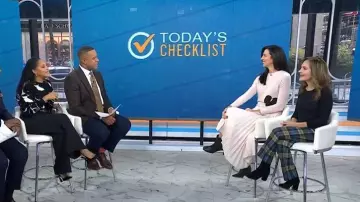 Pantalones de cuadros Alberta Ferretti usados por Joy Bauer, tal como se ve en Today el 25 de noviembre de 2025