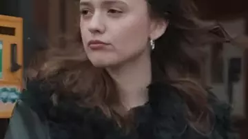 Aimee Lou Wood Daddy Issues S02 Fur Trim Leather Coat worn by Gemma (Aimee Lou Wood) as seen in Daddy Issues