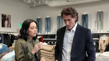 Industry Republic Clothing Crop Bomber Jacket worn by Jo Ling Kent as seen in CBS Mornings on November 24, 2025