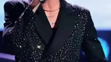 Black Rhinestone Embellished Blazer worn by (Peyton Kyle) in The Voice (S28)