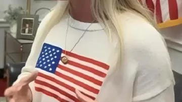 American Flag White Sweater worn by Marjorie Taylor Greene in The Today Show 2025