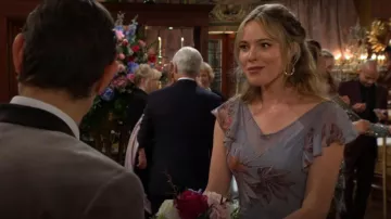 All Saints Flora Dress in Adena Dusty Blue worn by Tessa Porter (Cait Fairbanks) as seen in The Young and the Restless on November 20, 2025