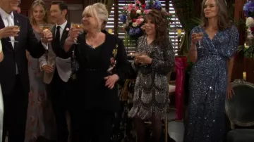 Lara Long Sleeve Beaded V-Neck Fringe Cocktail Dress worn by Esther Valentine ( Kate Linder) as seen in The Young and the Restless on November 20, 2025