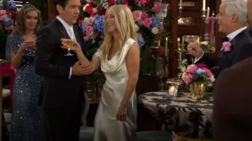 Reformation Ronda Silk Dress in Ivory worn by Christine Blair Williams (Lauralee Bell) as seen in The Young and the Restless on November 22, 2025