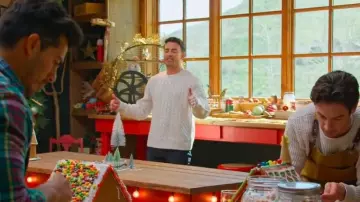 Lucky Brand Cable Crew Neck Sweater worn by Jonathan Bennett as seen in Finding Mr. Christmas (S02E03)