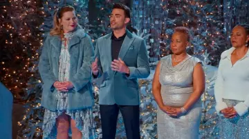 Express Slim Blue Velvet Tuxedo Blazer worn by Jonathan Bennett as seen in Finding Mr. Christmas (S02E04)