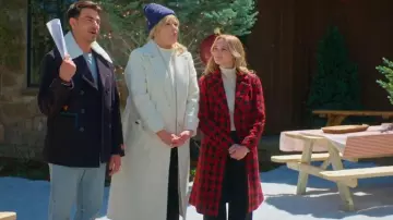 Karl Lagerfeld Paris Houndstooth Coat worn by Hunter King as seen in Finding Mr. Christmas (S02E05)