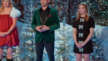 Hyacinth House Beaded Bows Bernadette Mini Dress worn by Hunter King as seen in Finding Mr. Christmas (S02E05)