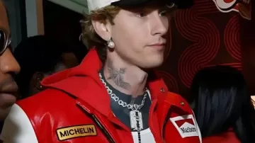 Machine Gun Kelly F1 Las Vegas Leather Jacket in mgk - maybe / freestyle rap / bloody valentine (Live From F1 75 Live)
