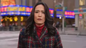 Hutch Holiday Plaid Coat worn by Emilie Ikeda as seen in Today on November 27, 2025