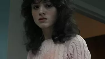 Stranger Things S05 Natalia Dyer Pink Knitted Sweater worn by Nancy Wheeler (Natalia Dyer) as seen in Stranger Things (S05)