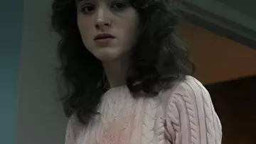 Stranger Things S5 Natalia Dyer Pink Knitted Sweater worn by Nancy Wheeler (Natalia Dyer) in Stranger Things: The Rightside Up