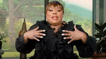 Plisse Ruffle Chiffon Blouse worn by Shermona Long as seen in Tiffany Haddish Goes Off (S01E01)