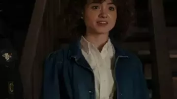Natalia Dyer Stranger Things S05 Blue Denim Jacket worn by Nancy Wheeler (Natalia Dyer) in Stranger Things (S05)