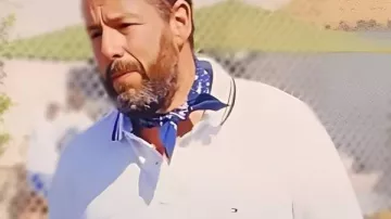 Adam Sandler Jay Kelly 2025 White Polo Shirt worn by Ron Sukenick (Adam Sandler) in Jay Kelly