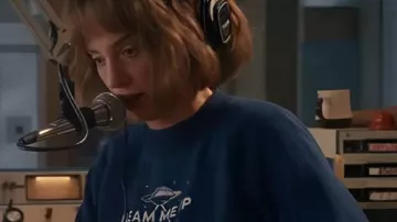 Season 5 Maya Hawke Navy Graphic Sweater worn by Robin Buckley (Maya Hawke) in Stranger Things (S05)
