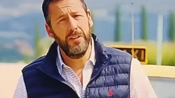 Jay Kelly 2025 Adam Sandler Blue Puffer Vest worn by Ron Sukenick (Adam Sandler) in Jay Kelly