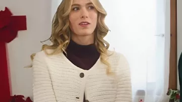 Christmas on Every Page 2025 Rose Reid White Cardigan worn by (Rose Reid) as seen in Christmas on Every Page