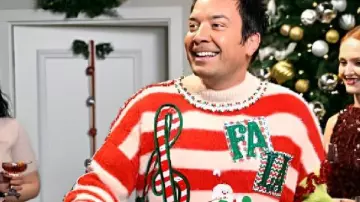 The Tonight Show 2025 Jimmy Fallon Ugly Christmas Sweater worn by as seen in The Tonight Show Starring Jimmy Fallon