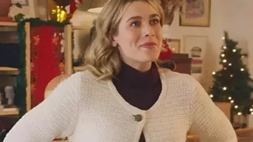 Christmas on Every Page Rose Reid White Cardigan worn by (Rose Reid) as seen in Christmas on Every Page