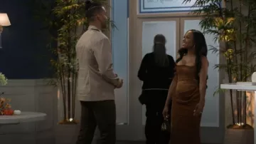 House of CB Persephone Strapless Corset Satin & Velvet Gown worn by Hayley Lawson (Marquita Goings) as seen in Beyond the Gates (S01E179)