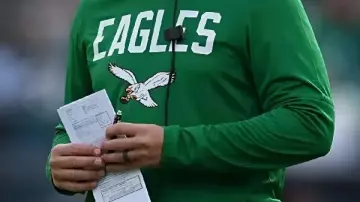 Eagles vs Giants Green Hoodie worn by Nick Sirianni in Coach Sirianni speaks to the team after their win over the Giants #shorts