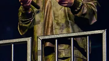 Camouflage Leather Jacket worn by Drake in OVO LOS Angeles Store