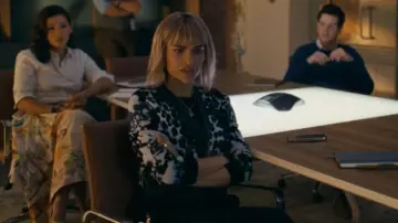 Kenzo Leopard Jacquard Crop Cardigan in Black / Green worn by Dr. Ingrid Derian (Eve Harlow) as seen in Watson (S02E07)