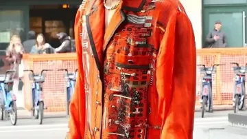 Orange Printed Shirt worn by A$AP Rocky in New York City LIVE Rainy Manhattan on Sunday (November 30, 2025)