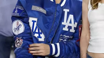 LA Dodgers Blue Jacket worn by Maude Apatow in Benches clear in 2025 World Series Game 7 (Dodgers vs. Blue Jays)