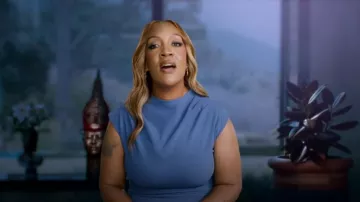 Susan Graver Modern Essentials Regular Mock Neck Top worn by Selina Martin as seen in Tiffany Haddish Goes Off (S01E03)