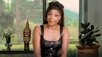 L'Agence Button Front Faux Leather Tank Dress worn by Tiffany Haddish as seen in Tiffany Haddish Goes Off (S01E03)