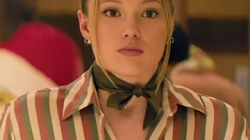 Jingle Bell Heist 2025 Olivia Holt Pink Green Striped Shirt used by Sophia (Olivia Holt) as seen in Jingle Bell Heist