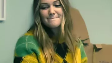 Jingle Bell Heist 2025 Olivia Holt Yellow Fuzzy Sweater worn by Sophia (Olivia Holt) as seen in Jingle Bell Heist