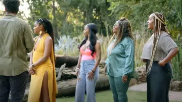 Area Crystal Heart Mid Rise Straight Jeans worn by Sparkle Clark as seen in Tiffany Haddish Goes Off (S01E05)