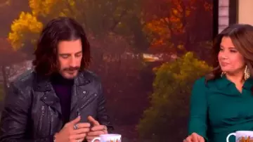 John Varvatos Chelsea Biker Jacket worn by Jonathan Roumie as seen in The View on December 1, 2025