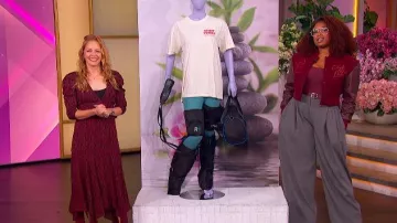 Shop Cool Creative Burgundy Cropped Letterman Jacket worn by Jennifer Hudson as seen in The Jennifer Hudson Show on November 12, 2025