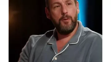 My Next Guest Needs No Introduction S05 Adam Sandler Blue Island Shirt as seen in My Next Guest Needs No Introduction With David Letterman