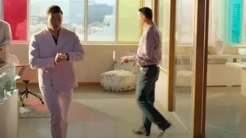Topman Relaxed Double Breasted Suit Jacket In Lilac Crepe worn by Nicholas (Joel Kim Booster) as seen in Loot (S03E09)